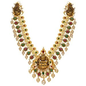 22 k gold pearl ruby and emerald necklace